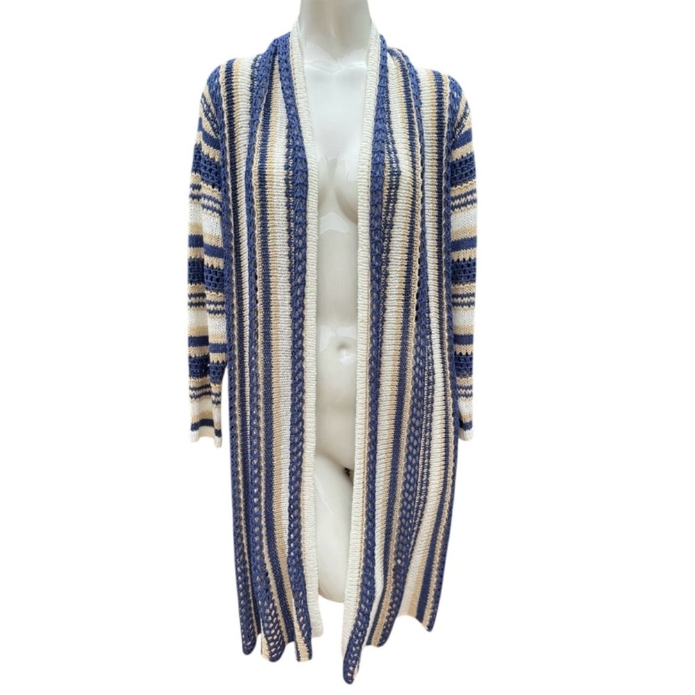 North Style Cardigan Striped Blue and Cream Women's Long Sleeve Style size large